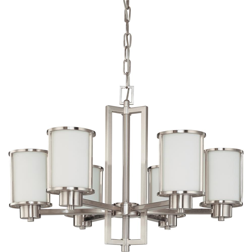 Nuvo Lighting 60/2853  Odeon - 6 Light (convertible up/down) Chandelier with Satin White Glass in Brushed Nickel Finish